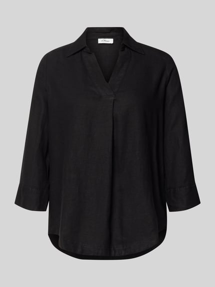 Produktfoto, Relaxed Fit Hemdbluse aus Leinen-Viskose-Mix von s.Oliver RED LABEL, Optik: Unifarben, Flammgarn, V-Ausschnitt, Hemdblusenkragen