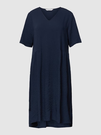 Soft Rebels Knielange jurk met structuurmotief, model 'Adaline' Marineblauw - 2