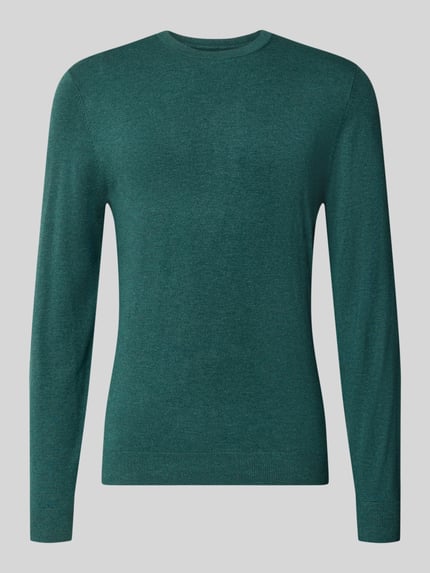 Produktfoto, Strickpullover mit geripptem Rundhalsausschnitt von MCNEAL in Taillierter Passform, dunkles Grün, glatte Textur, lange Ärmel