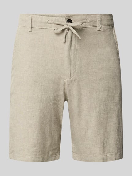 Produktfoto, Slim Fit Bermudas aus Baumwoll-Leinen-Mix Modell 'BRODY' von SELECTED HOMME, efekt: jednolity kolor, mieszanka bawełny i lnu, krój slim fit, aplikacja z metką, szlufki na pasek, zapięcie na guzik i zamek błyskawiczny, ściągacz, wpuszczana kieszeń, kieszeń z tyłu