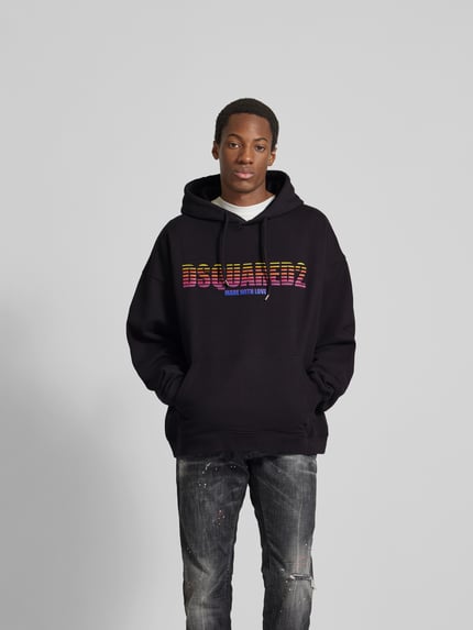 Dsquared2 Bluza z kapturem o luźnym kroju z nadrukiem z logo Czarny 4
