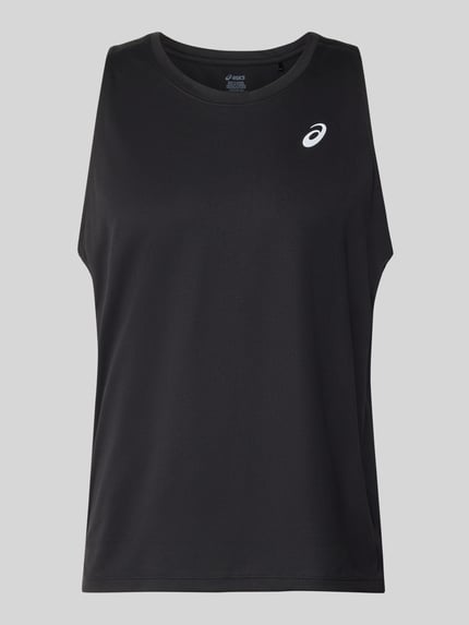 Produktfoto, Regular Fit Top mit Logo-Print Modell 'Core' von ASICS TIGER in Schwarz, Rundhalsausschnitt, glatte Textur, Vorderansicht