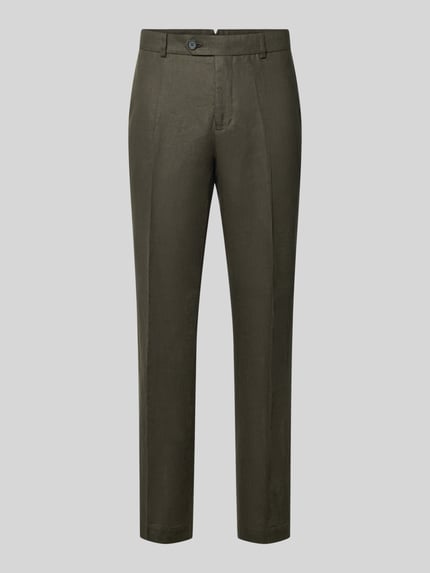 Produktfoto, Regular Fit Anzughose aus reinem Leinen Modell 'BAILEY' von SELECTED HOMME in dunklem Olivgrün mit glatter Textur