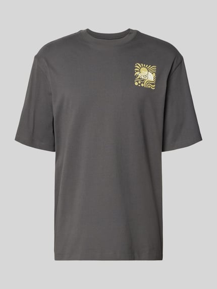 Produktfoto, Oversized T-Shirt mit Logo-Print von The North Face in Dunkelgrau, gelber Print, reine Baumwolle, Rundhalsausschnitt, Herrenmode
