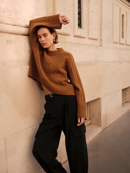 Style Icon Collection Boxy Fit Zopfstrickpullover 100% Wolle curated by Vera van Erp Senf 6