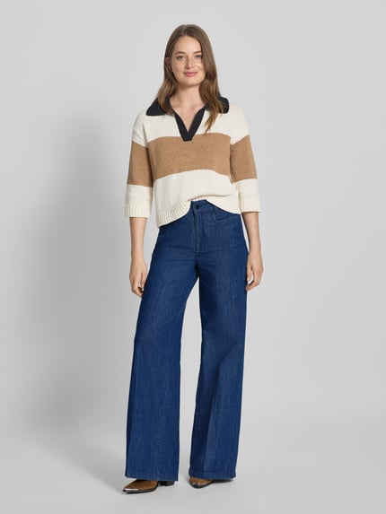 Oui Wide Leg Jeans mit Bügelfalten Jeansblau 1