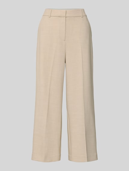 Produktfoto, Relaxed Fit stoffen broek met viscose, persplooien en riemlussen van Comma, elastische materiaalmix in beige, steek- en achterzakken, bandwijdte maat 36: 39 cm, binnenbeenlengte maat 36: 63 cm