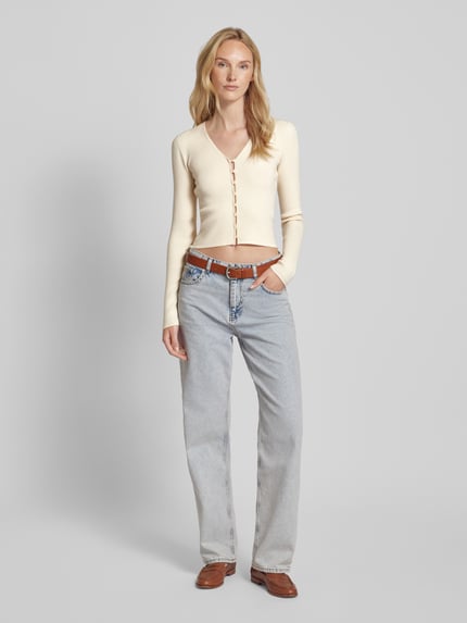 VERO MODA Kurtka krótka z dzianiny z listwą guzikową Beżowy 1