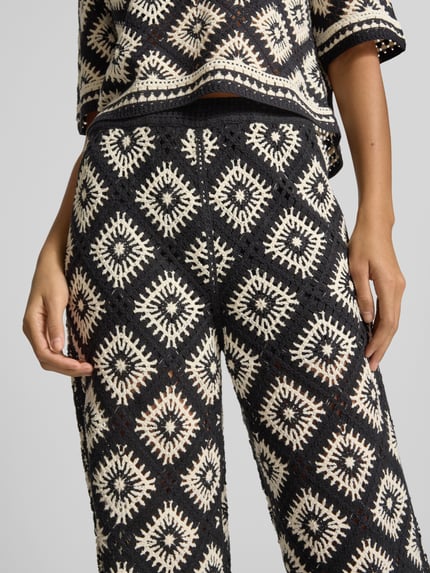 Jake*s Collection Stoffen broek met gehaakt kant en elastische band Zwart - 3