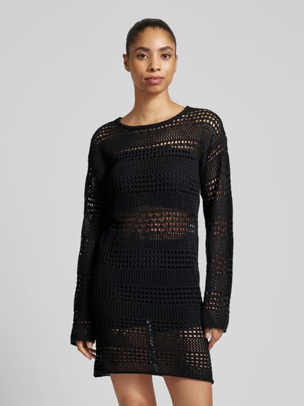 NOISY MAY® Knielanges Kleid mit Lochmuster Modell 'LAIKA' Black 4