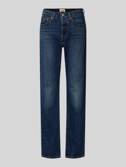 Produktfoto, Jeans mit 5-Pocket-Design von Levi's®, dunkelblau, Baumwoll-Elasthan-Mix, Gerader-Schnitt, Knopf- und Reißverschluss, Damen