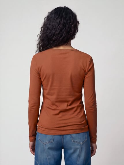 s.Oliver RED LABEL Longsleeve mit Rollsaum-Details Cognac 5