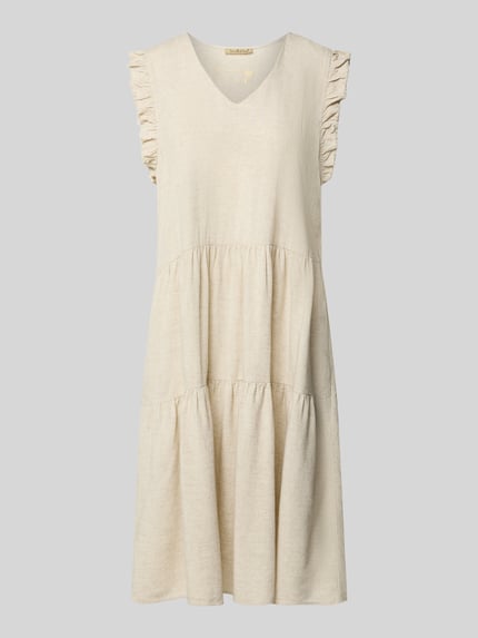 Smith and Soul Knielange jurk van een mix van viscose en linnen met V-hals Offwhite gemêleerd - 2