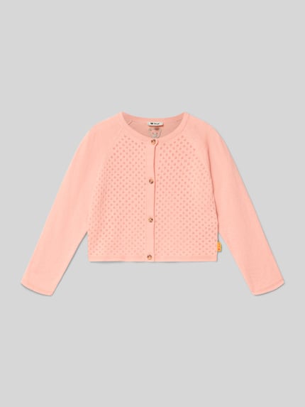 Produktfoto, Regular Fit Cardigan mit Kaschmir-Anteil von Steiff in Rosa, Baumwoll-Mix, Strick-Optik, Lochmuster, Rundhalsausschnitt, Knopfleiste