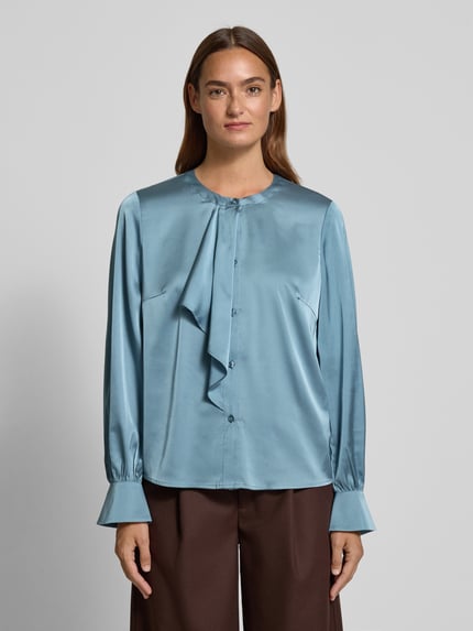 Christian Berg Woman Selection Regular Fit Satinbluse mit Volant Rauchblau 4