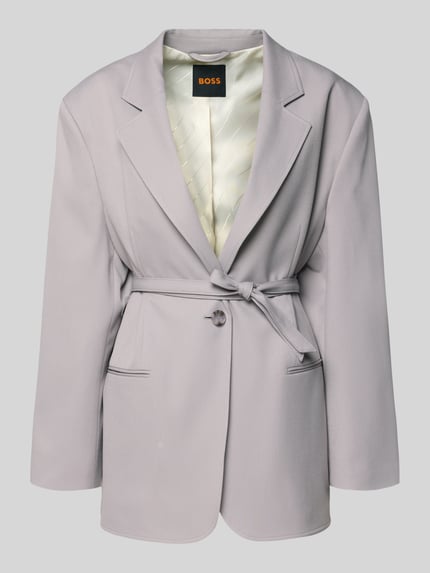 Produktfoto, Slim Fit Longblazer mit Viskose-Anteil Modell 'JALARA' von BOSS Orange, jednolity, revers, pasek, długi rękaw, pasplowane kieszenie
