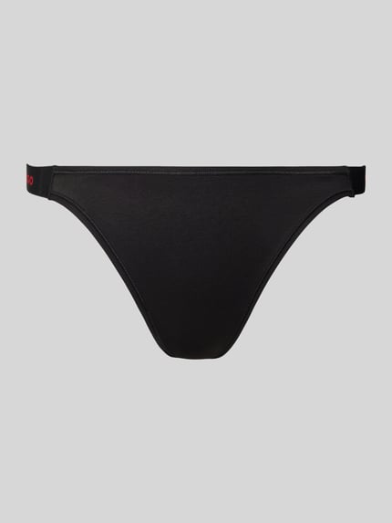 Produktfoto, schwarzer Damen String mit seitlichen Label-Bundeinsätzen, elastischer Bund, Baumwoll-Mix, HUGO ID STRING von HUGO.