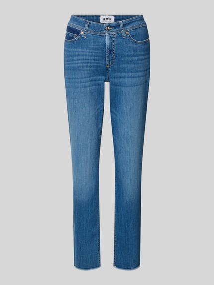 Produktfoto, Jeans in verkürzter Passform van Cambio in blauw katoenmix met stretch, slim fit, 5-pocketmodel, knoop- en ritssluiting.