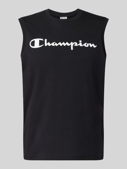 Produktfoto, Top mit Logo und Rundhalsausschnitt von CHAMPION in Schwarz, Baumwoll-Mix, Regular-Fit, Logo, Rückenlänge 69 cm bei Größe M