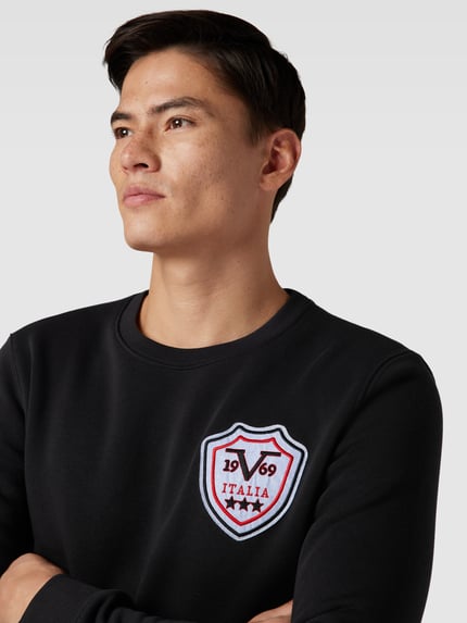19V69 Italia Sweatshirt met labeldetail, model 'Matti' Zwart - 3