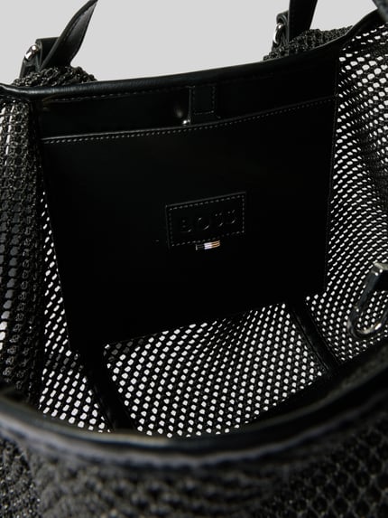 Produktfoto, Shopper mit Tragehenkeln Modell 'PALMAH' od BOSS, prostokątny kształt, jednolity kolor, tekstura siateczki, etykieta z logo