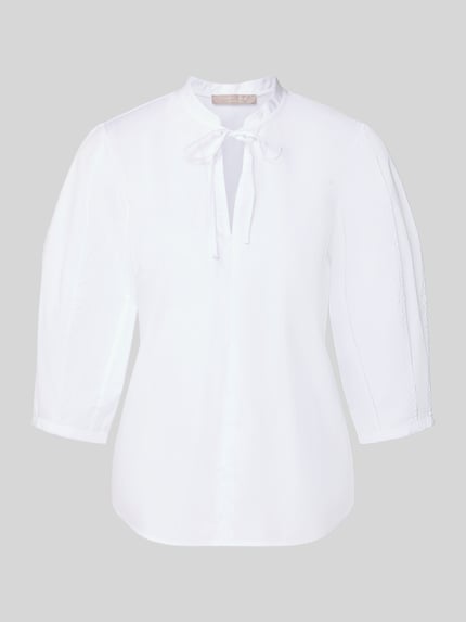 Productfoto, Bluse mit Serafino-Ausschnitt und Keulenarm van Christian Berg Woman Selection, wit katoen, loose fit, ronde zoom, 3/4-mouw