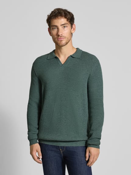 bugatti Regular Fit Strickpullover mit Polokragen aus Woll-Mix Khaki 4