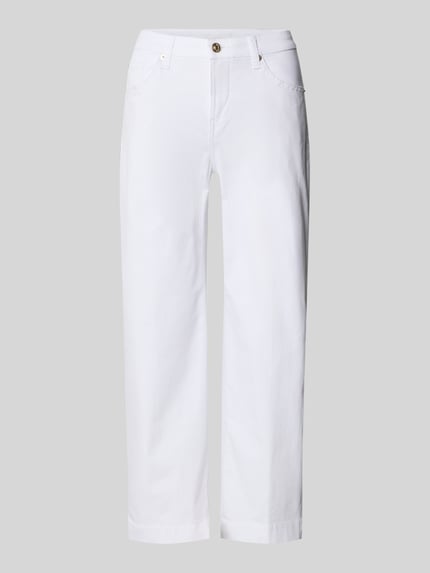 Productfoto, witte Culotte met Eingrifftaschen van MAC van pure katoen in denim-look, verkorte fit, zichtbaar steekzakken, vooraanzicht