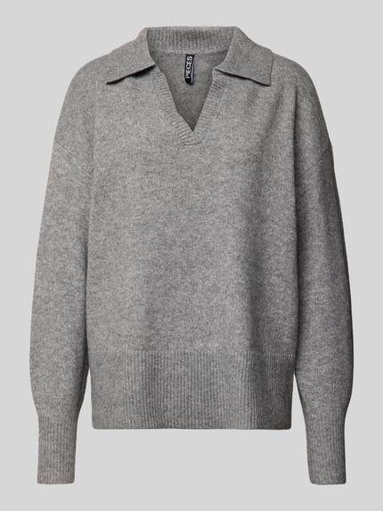 PIECES Regular Fit Strickpullover mit Woll-Anteil Modell 'MALOU' Mittelgrau Melange 2