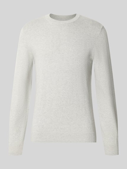 Produktfoto, Strickpullover aus Baumwoll-Kaschmir-Mix mit Rundhalsausschnitt von MCNEAL, hellgraue Farbe, fein gestrickte Textur, Regular Fit, für Herren