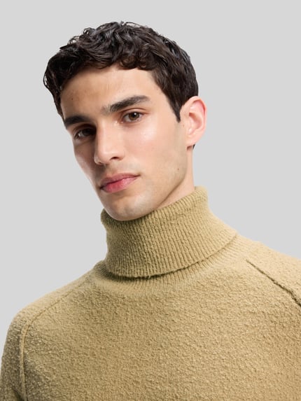 HUGO Rollkragenpullover mit Bouclé-Struktur Beige 3