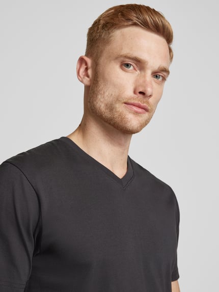 RAGMAN T-shirt z prążkowanym dekoltem w serek w zestawie 2 szt. Czarny 3
