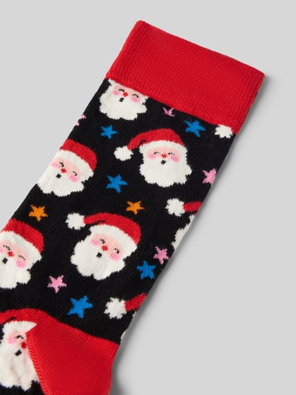 Happy Socks Socken aus elastischem Baumwoll-Mix Modell 'Santa & Star' Black 2