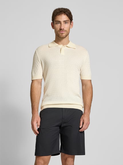 Selected Koszulka polo o kroju regular fit z mieszanki bawełny i lyocellu model ‘CHANCE’ Złamany biały 4