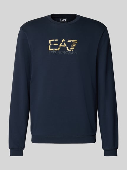 Produktfoto, Sweatshirt mit Logo und Rundhalsausschnitt von EA7 Emporio Armani, bawełna, regular fit, logo, kolor granatowy, faktura gładka