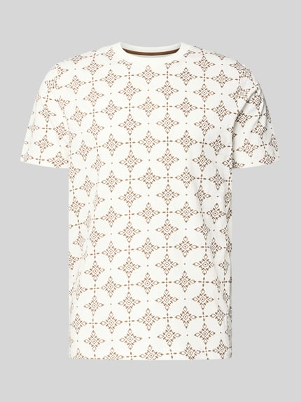 Productfoto, Regular Fit T-shirt uit zuiver katoen van s.Oliver RED LABEL in crème met symmetrisch bruin grafisch patroon