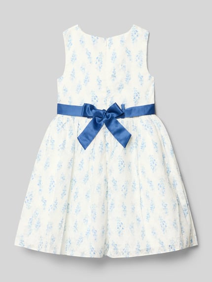 Produktfoto, Regular Fit Kleid mit floralem Allover-Print von Happy Girls, bawełniany mix, krój regular fit, A-linia, kwiatowy nadruk, bez rękawów, dekoracyjna kokarda, okrągły dekolt, zamek błyskawiczny, długość tyłu w rozmiarze 116: 65 cm