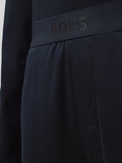 Productfoto, donkerblauw regular fit pyjama-set uit puur katoen van BOSS voor Heren, tonale textuur, detailopname