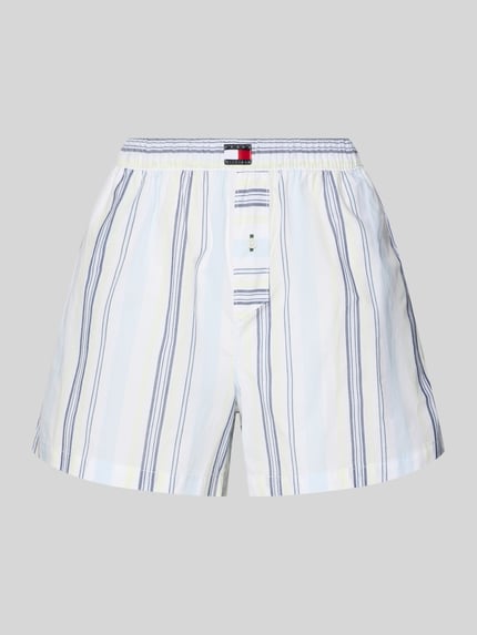 Produktfoto, Loose Fit Pyjama Shorts aus reiner Baumwolle von TOMMY HILFIGER, paski w pastelowych kolorach, poplin, logo-patch, elastyczny pas, boczne kieszenie