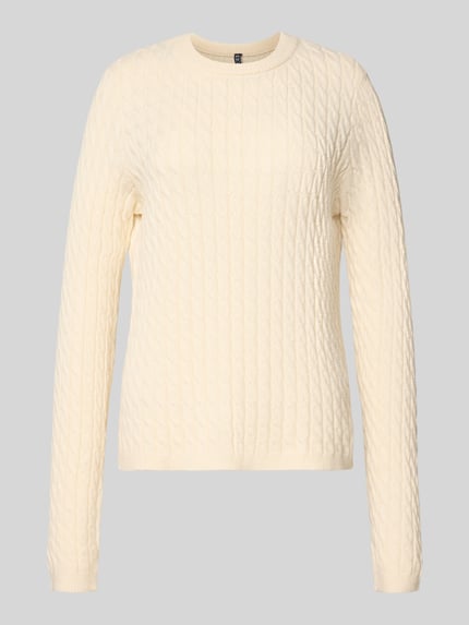 PIECES Sweter z dzianiny o kroju regular fit z mieszanki wiskozy model ‘FIA’ Piaskowy 2