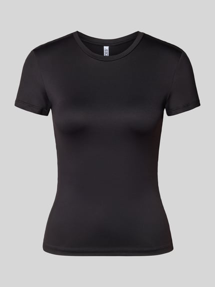 Produktfoto, czarny Damski t-shirt Slim Fit T-Shirt mit Rundhals Modell 'LULA' von PIECES, gładka faktura, jednolity kolor