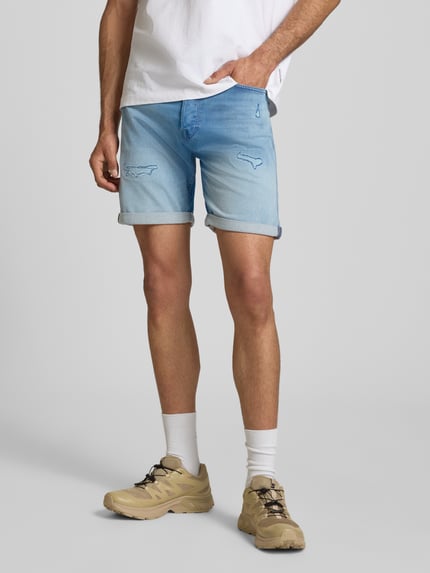 JACK & JONES Szorty jeansowe w przetarciach model 'RICK' Jasnoniebieski 4