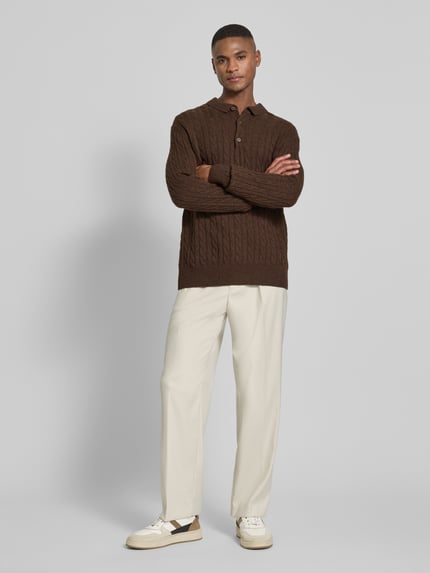 Lindbergh Gebreide pullover van linnenmix met polokraag Donkerbruin - 1