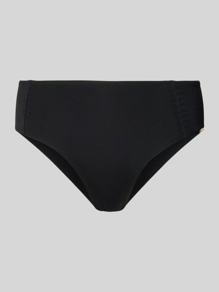 Produktfoto, Bikinihose mit elastischem Bund und Label-Detail von WATERCULT, Material-Mix mit Stretch-Anteil, körpernahe Passform, schwarz