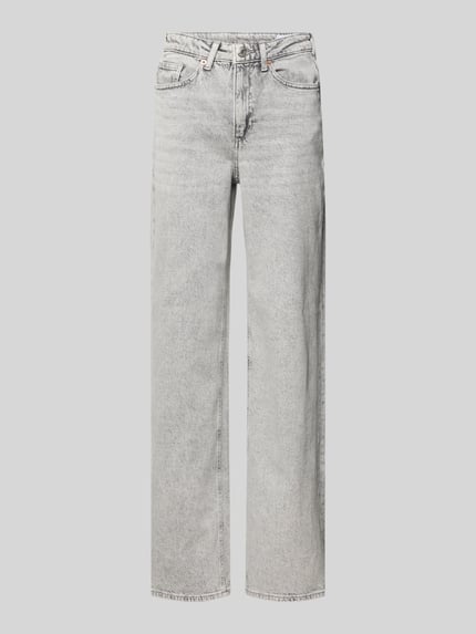 Produktfoto, Wide Leg Jeans aus Baumwoll-Mix Modell 'TESSA' von Vero Moda, efekt: jednolity kolor, krój wide fit, wysoki stan, wyhaftowane logo, naszywka z logo, szlufki na pasek, zapięcie na guzik i ukryty zamek błyskawiczny, 5 kieszeni, wykończenie: denim, materiał: mieszanka bawełny.