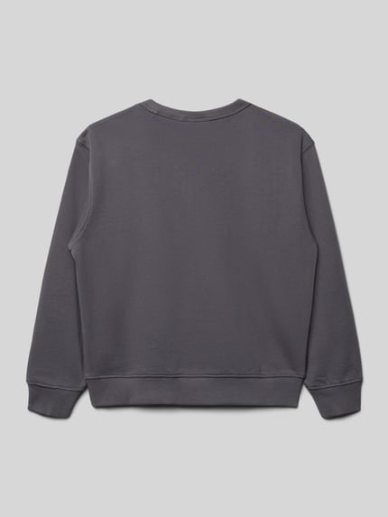 Produktfoto, Regular Fit Pullover mit Logo-Print Modell 'Varsity' von Calvin Klein Jeans aus Baumwolle in Dunkelgrau, elastische Abschlüsse, Rundhalsausschnitt