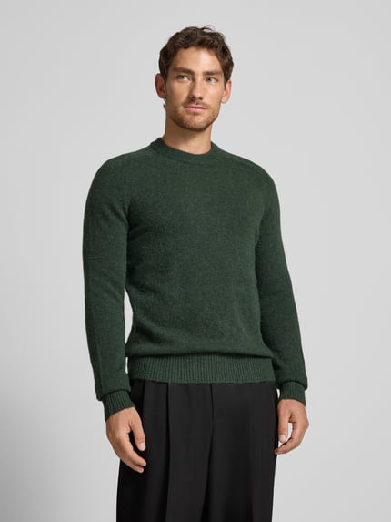 Selected Sweter z dzianiny o kroju regular fit z dodatkiem wełny z alpaki model „RAI” Ciemnozielony 4