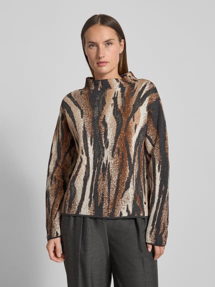 monari Gebreide pullover met opstaande kraag Donkerbruin - 4