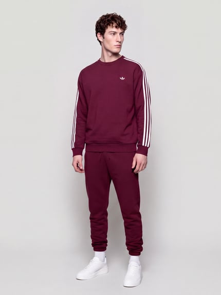 adidas Originals T-Shirt aus Leinen mit Kontraststreifen Bordeaux 1