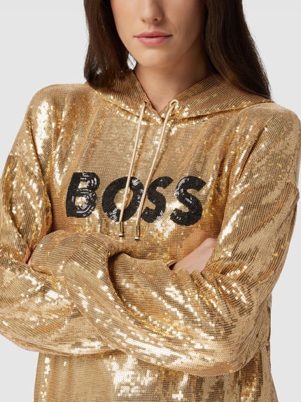 BOSS Hoodie met pailletten, model 'Esoca' Goud gemêleerd - 3